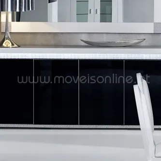 Aparador Plenitude com LED I em preto brilhante, tampo iluminado e candeeiro