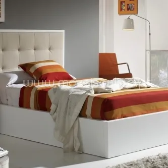 Cama Audace Kid branca com cabeceira estofada e gavetões de arrumação