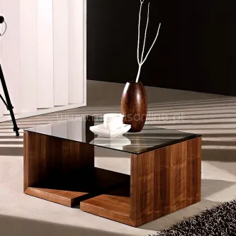 Mesa de centro Sensations 2 em madeira com tampo de vidro e vaso decorativo