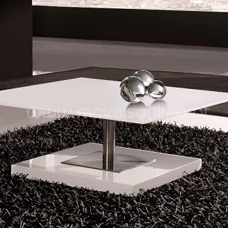 Mesa de centro Sensations 4 branca quadrada com base metálica e bolas prateadas