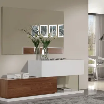 Cômoda Sintra com espelho, branco e base em madeira, vaso com flores