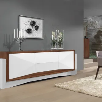 Aparador Sintra branco com moldura castanha numa sala moderna