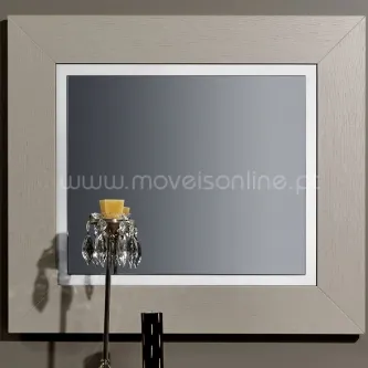 Moldura Jupiter espelho retangular com moldura larga bege e castiçal