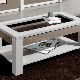 Mesa de centro Jupiter 2 branca retangular com tampo de vidro e prateleira inferior