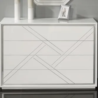 Cómoda losango branca com padrão de linhas diagonais que formam losangos