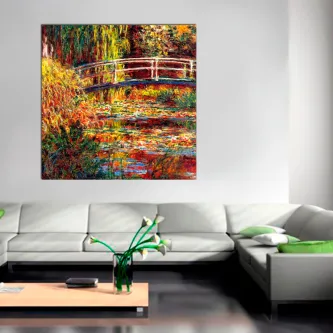 Quadro Nénuphar Étang com ponte sobre lago e nenúfares em estilo impressionista
