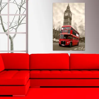 Quadro com autocarro vermelho de dois pisos e Big Ben ao fundo