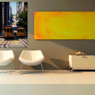 Quadro Eléctrico San Francisco com eléctricos a subir uma rua inclinada