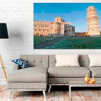 Quadro Torre de Pizza com foto da Torre de Pisa e catedral sobre sofá