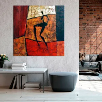 Pintura silhueta de figura negra sobre fundo abstrato vermelho e laranja