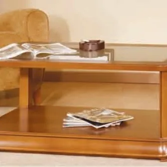 Mesa de centro Lux em madeira com tampo de vidro e prateleira inferior com revistas