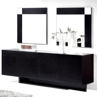 Aparador com moldura Bali preto com dois espelhos de moldura preta
