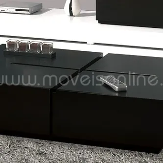 Mesa de centro Zumb 2G preta com tampo dividido e comando remoto