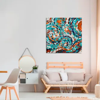 Quadro Escamas com padrões circulares mosaico em tons turquesa, azul e laranja