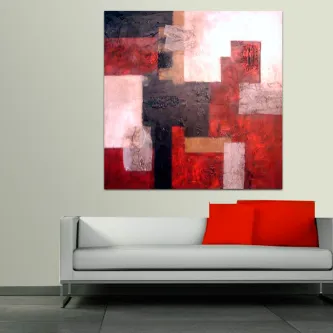 Quadro Little Red Squares com blocos vermelhos e cinzentos
