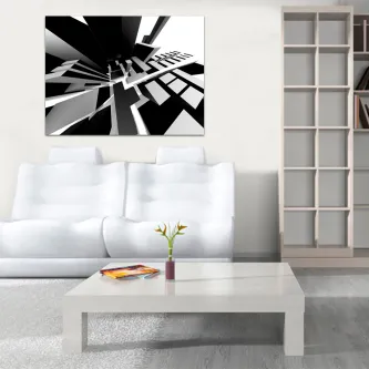 Quadro profundidade com ilusão geométrica em preto e branco