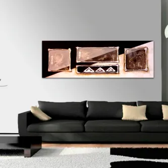 Quadro Espejos horizontal abstrato com formas geométricas prateadas sobre fundo negro