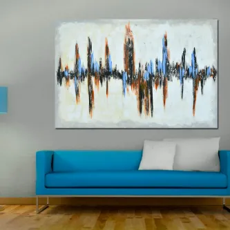 Quadro Cardio com padrão de batimento cardíaco em azul e laranja sobre fundo claro