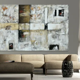 Quadro Destronado abstrato em tons neutros com blocos retangulares texturizados