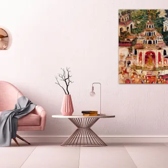 Quadro palacio chino 2 com pintura colorida de palácio oriental pendurado na parede