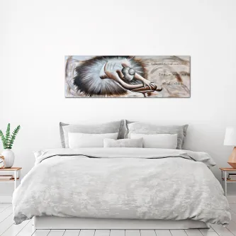 Quadro Dedicatória em Bailado com bailarina reclinada e tutu sobre cama