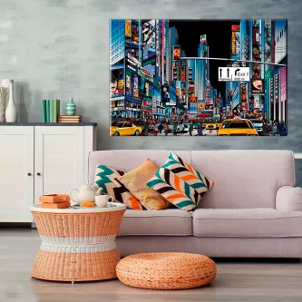 Quadro Highway de rua urbana nocturna com táxis amarelos e painéis luminosos