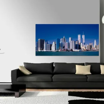 Quadro Torres com skyline de arranha-céus e torres gémeas sobre sofá preto