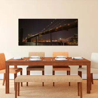 Quadro Brooklyn iluminada com ponte de Brooklyn iluminada à noite sobre rio
