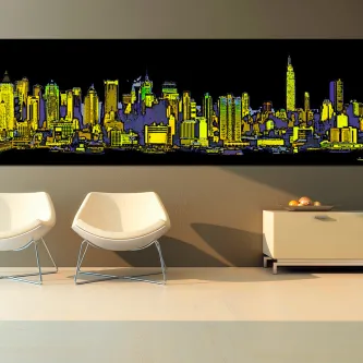 Quadro New York Amarelo com skyline de Nova Iorque em amarelo sobre fundo negro