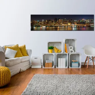 Quadro vista panorâmica 2 com skyline urbano nocturno refletido na água