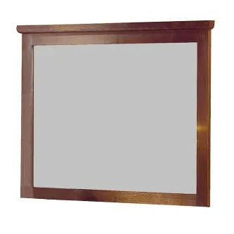 Espelho rústico retangular com moldura de madeira escura e topo saliente