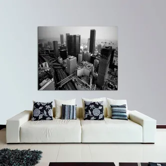 Quadro moderno em preto e branco com vista aérea da cidade