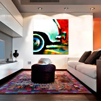 Quadro colorido com imagem da traseira de um Seat 600 em estilo pop art