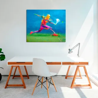 Quadro desporto juvenil com jogador de ténis colorido em ação