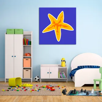 Quadro Estrela do Mar sobre parede de quarto infantil com móveis e brinquedos