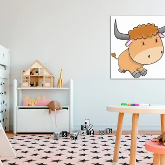 Quadro Tourito na parede de quarto infantil com tapete às estrelas