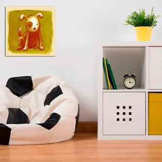 Quadro cãozinho com ilustração de cão estilizado sobre fundo amarelo