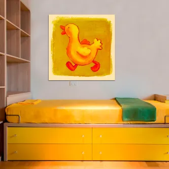 Quadro patinho amarelo estilizado sobre fundo amarelo