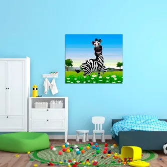 Quadro Zebra Feliz com zebra sorridente num campo florido