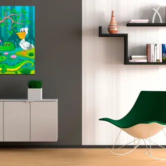 Quadro Happy Animals com animais coloridos numa floresta