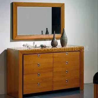 Cómoda Stilus em madeira com espelho moldurado e vasos decorativos