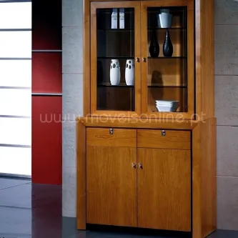 Louceiro Stilus 4pa em madeira com portas de vidro e prateleiras com loiça