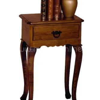 Mesa de cabeceira Veneza em madeira com gaveta, pernas curvadas e vaso