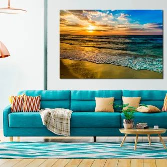Quadro Playa 2 com pôr do sol sobre praia e mar