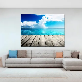 Quadro Mar Varadero com mar turquesa, céu nublado e passadiço de madeira