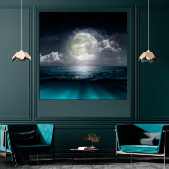 Quadro Luna y Mar com lua cheia refletida no mar à noite