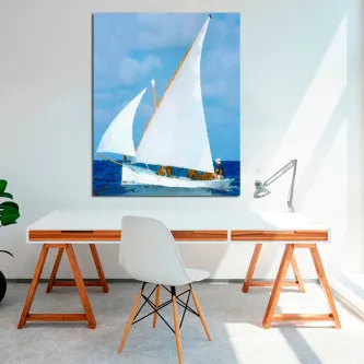 Quadro com velas brancas a navegar em mar azul