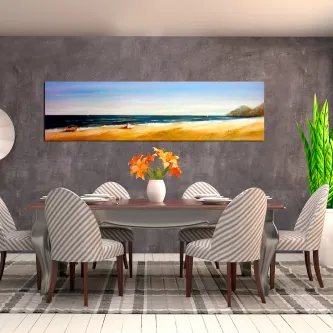 Quadro Praia ao Comprido com paisagem de praia panorâmica acima de mesa de jantar