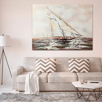 Quadro 'Última navegação' com vela a navegar em mar agitado