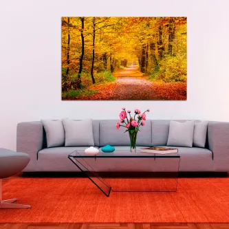 Quadro outono em flor 2, caminho florestal com folhas amarelas e laranja